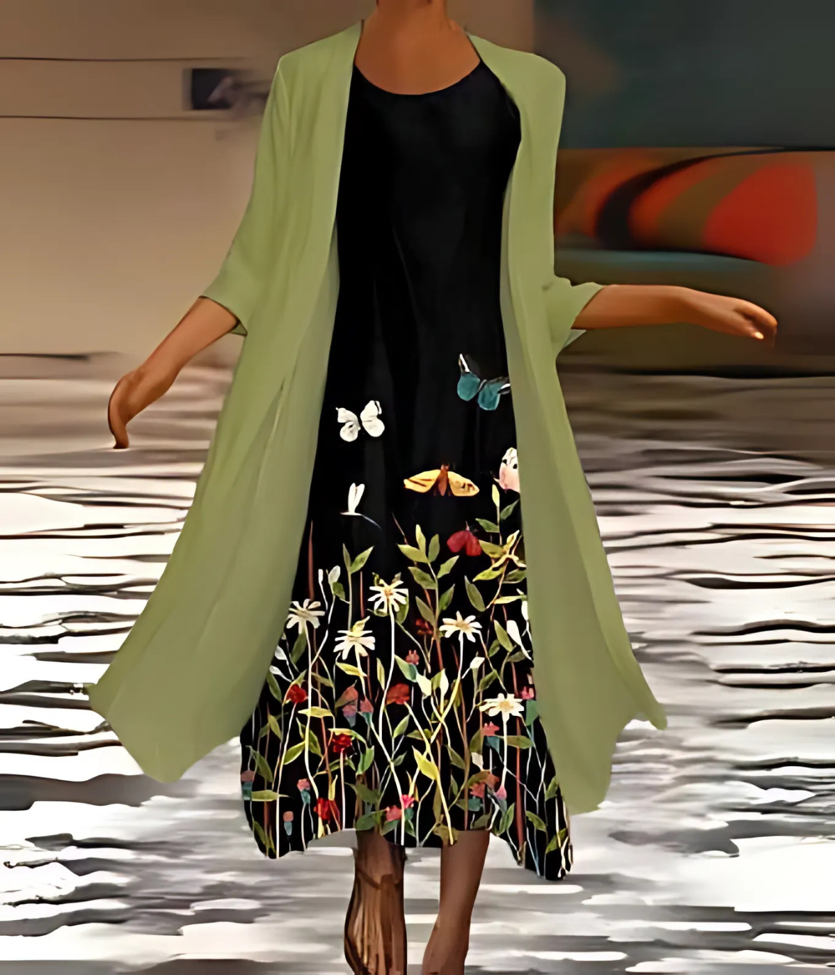 グリーンフローラルセットドレス