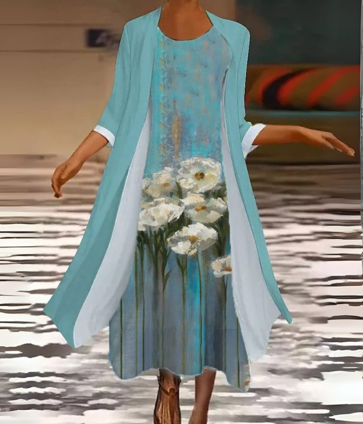 ライトブルー花柄セットドレス