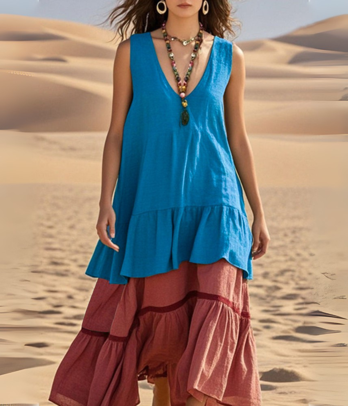 ノースリーブマルチカラードレス