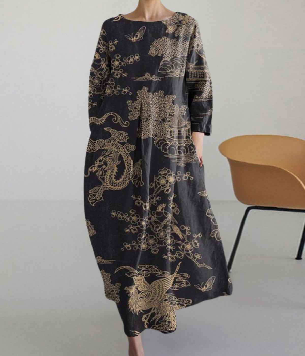 チャイニーズガーデン・ラウンドネックドレス