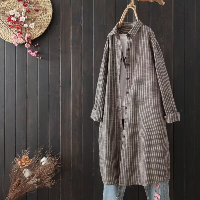 ルーズリネンストライプシャツ