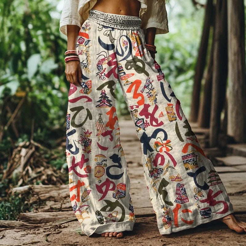 マルチプリント ワイドレッグ サマーパンツ
