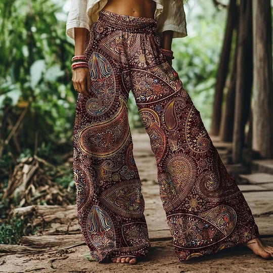 ブラウン ワイドレッグ サマーパンツ