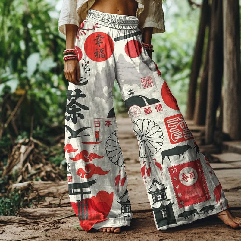 ホワイト アート ワイドレッグ サマーパンツ