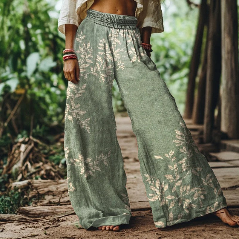 グリーン ワイドレッグ サマーパンツ