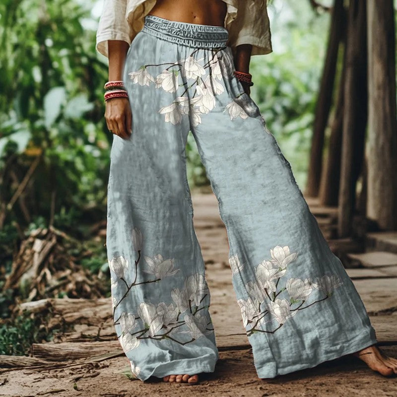 ライトブルー ワイドレッグ サマーパンツ