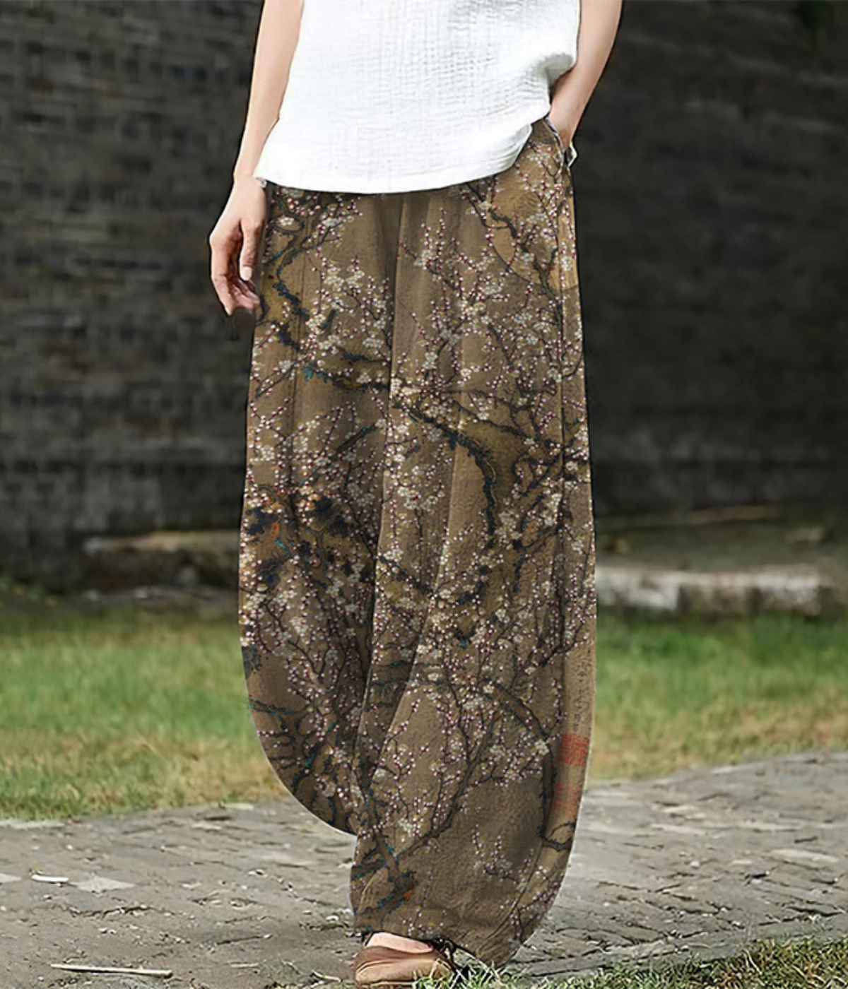 ブラウンフォレスト柄ワイドパンツ