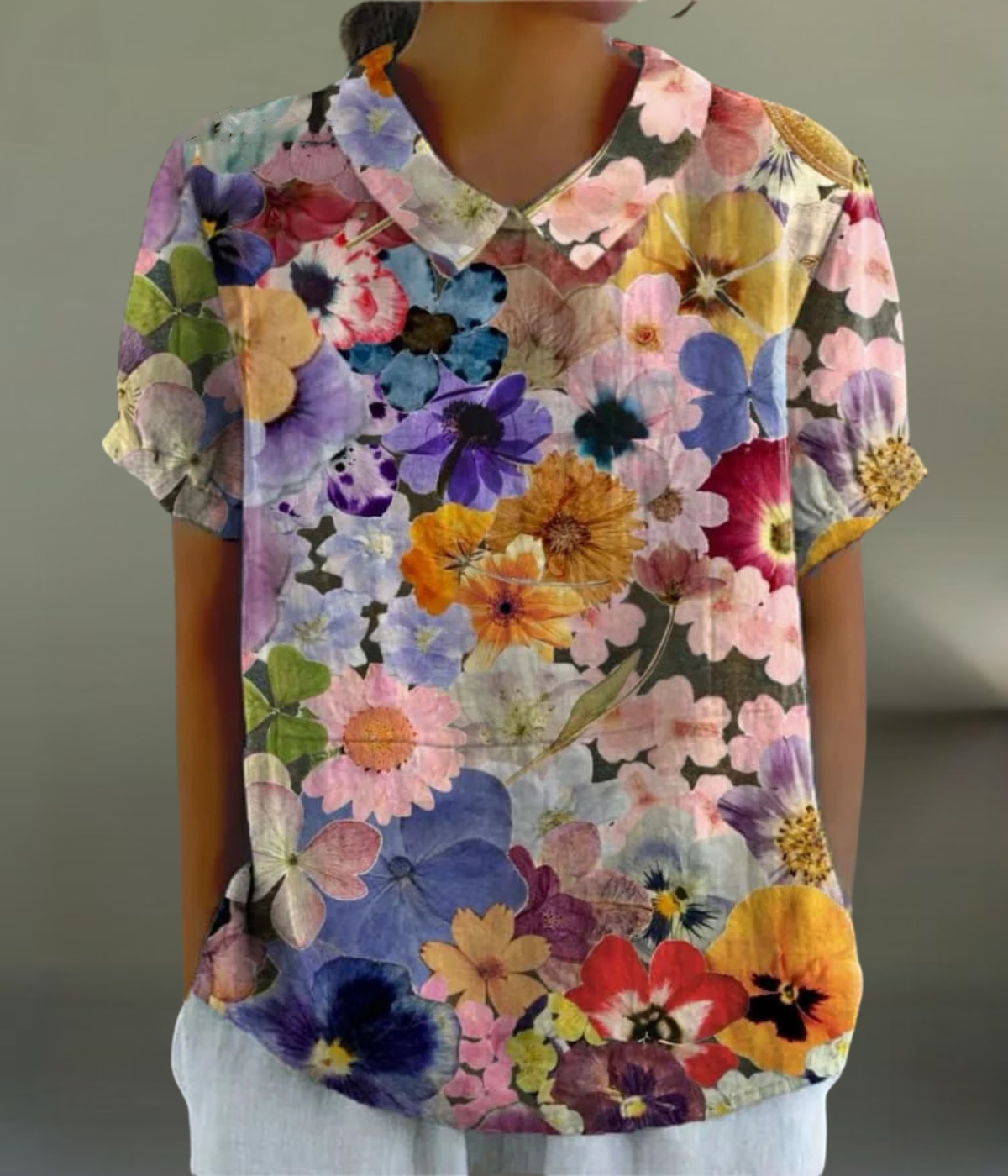 カラフル花柄ブラウス