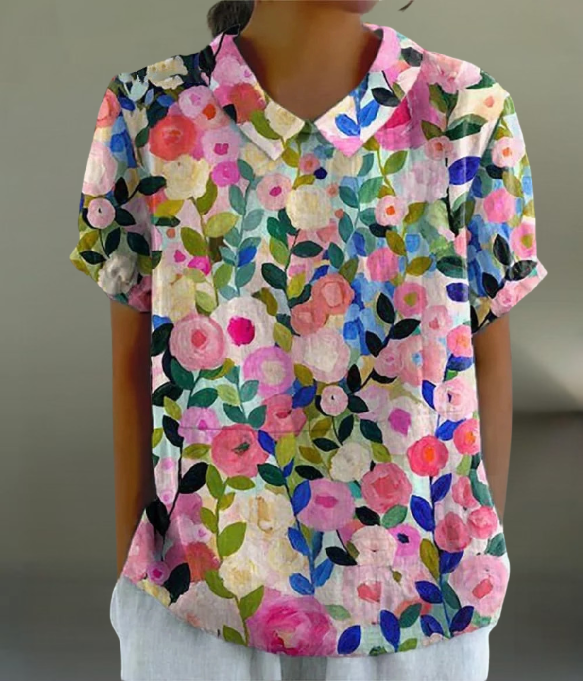 カラフルガーデン柄ブラウス