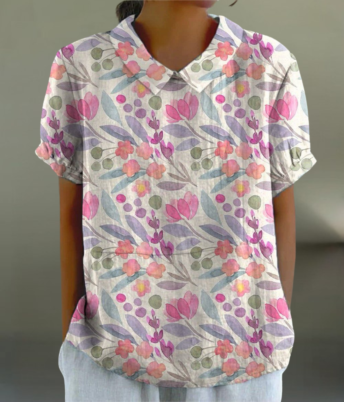 ピンク花柄ブラウス