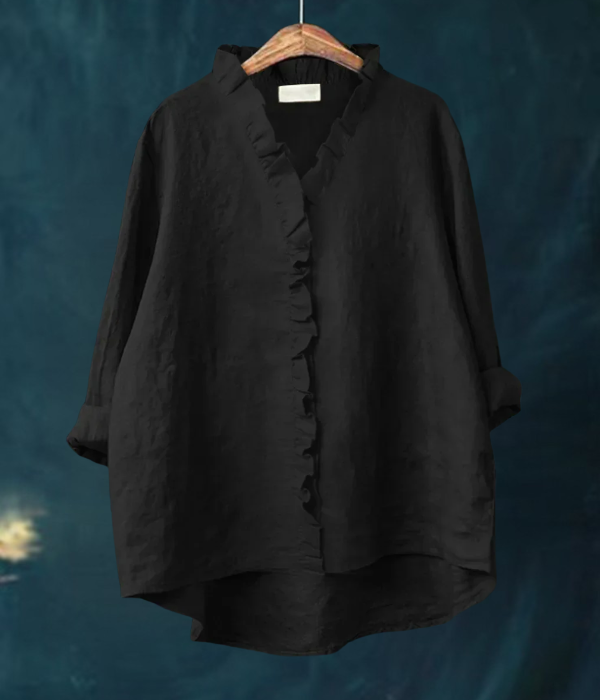 ブラックラウンドネックブラウス