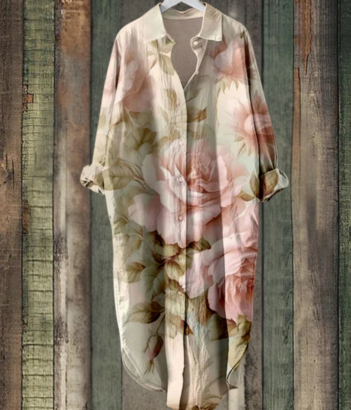 ピンクの花柄ルーズミディドレス