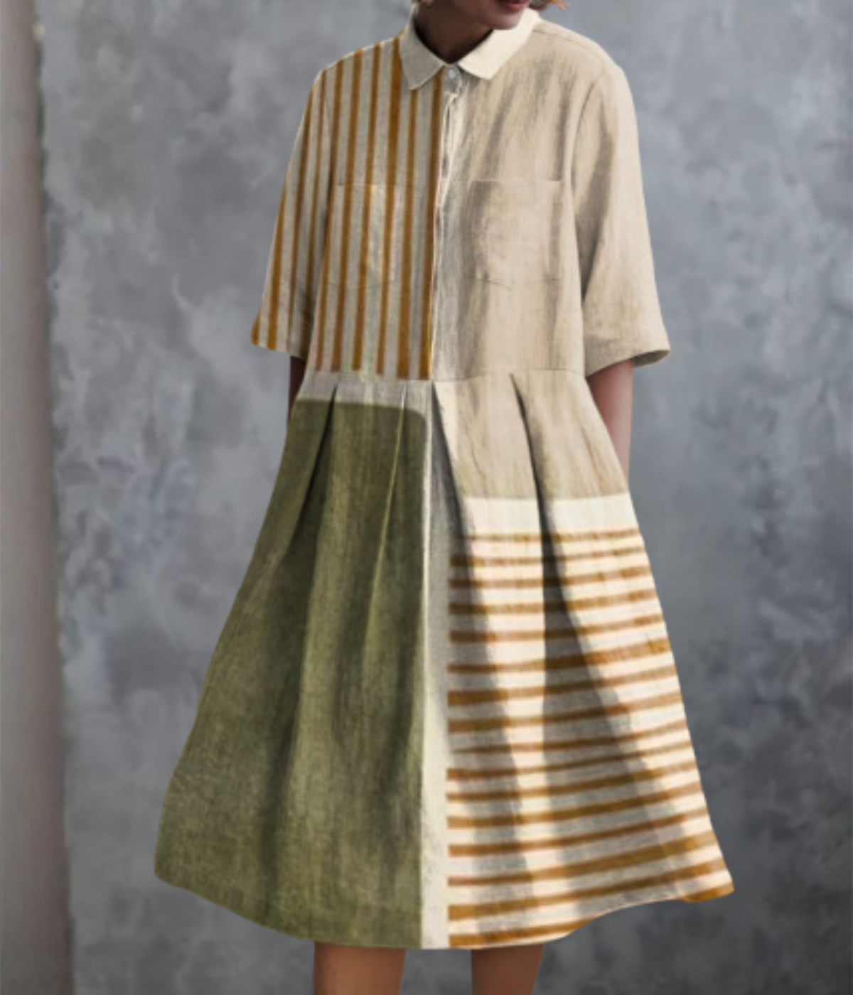 ベージュ柄のダブルポケットドレス