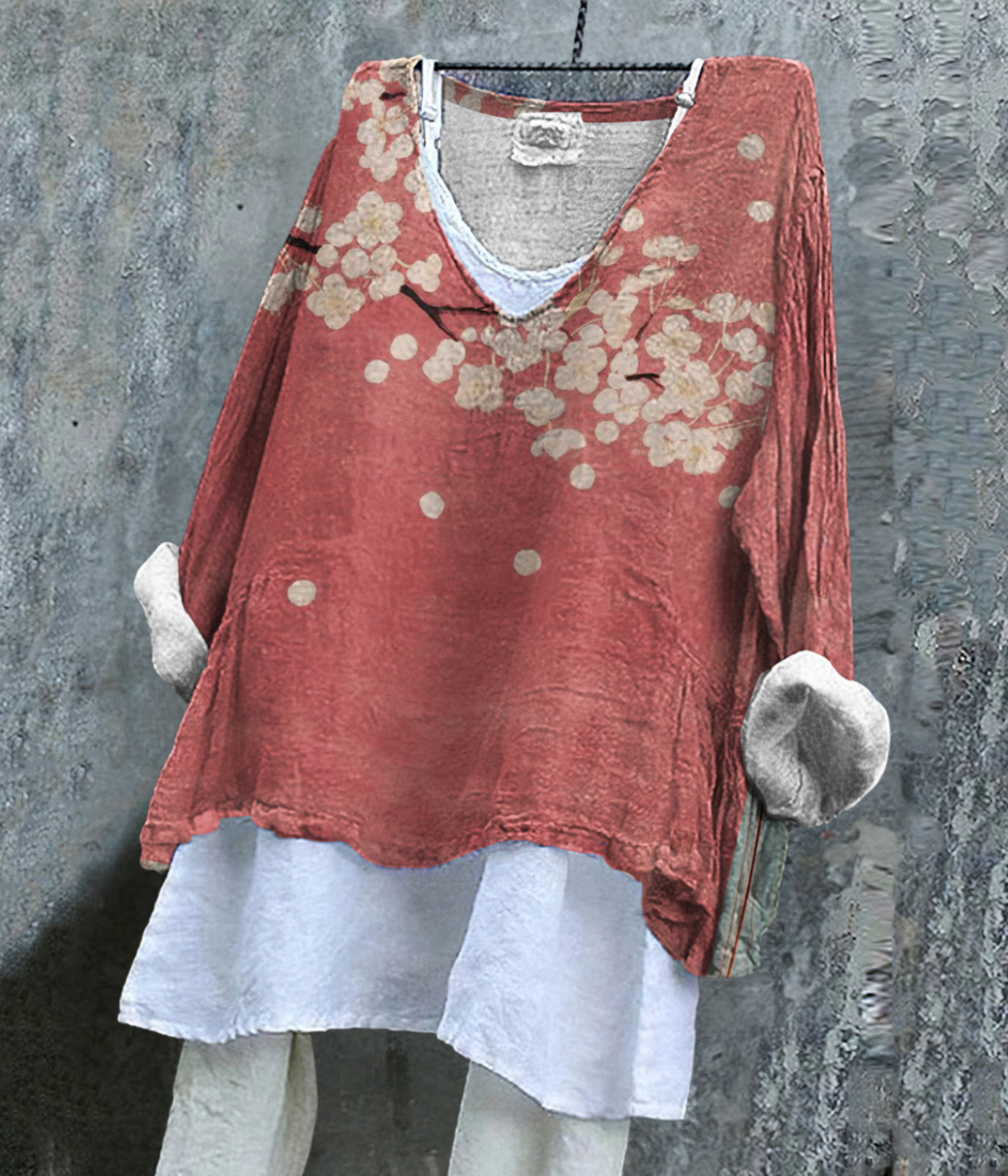 ローズカラーのシワ感サマープルオーバー