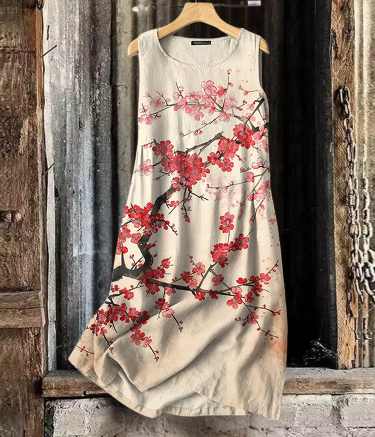 桜ノースリーブロングワンピース