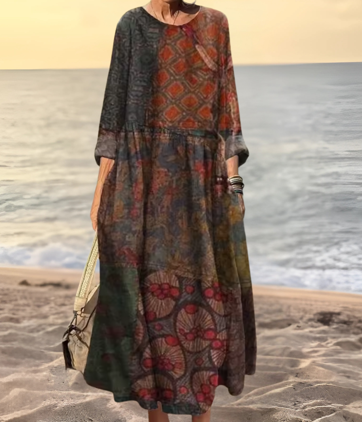 素朴なオーバーサイズロングワンピース