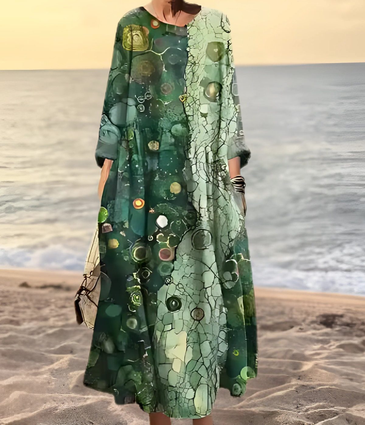 グリーン フローラル オーバーサイズ ロングドレス