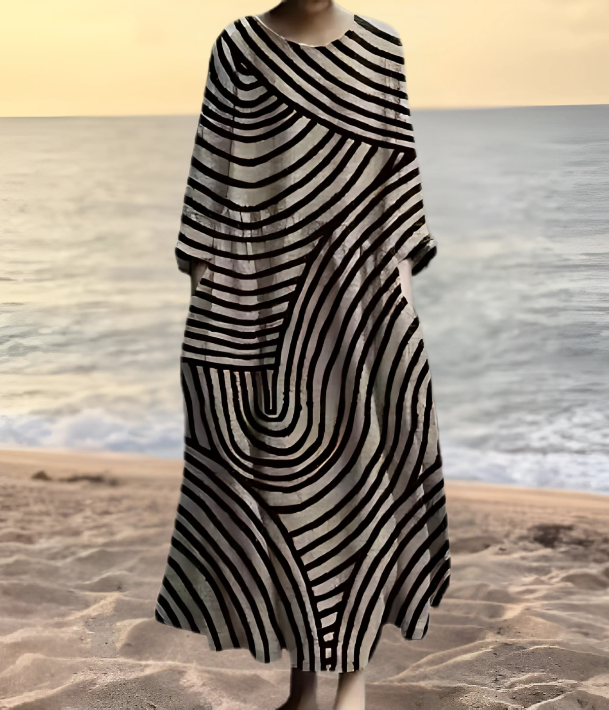 ストライプ柄オーバーサイズロングワンピース