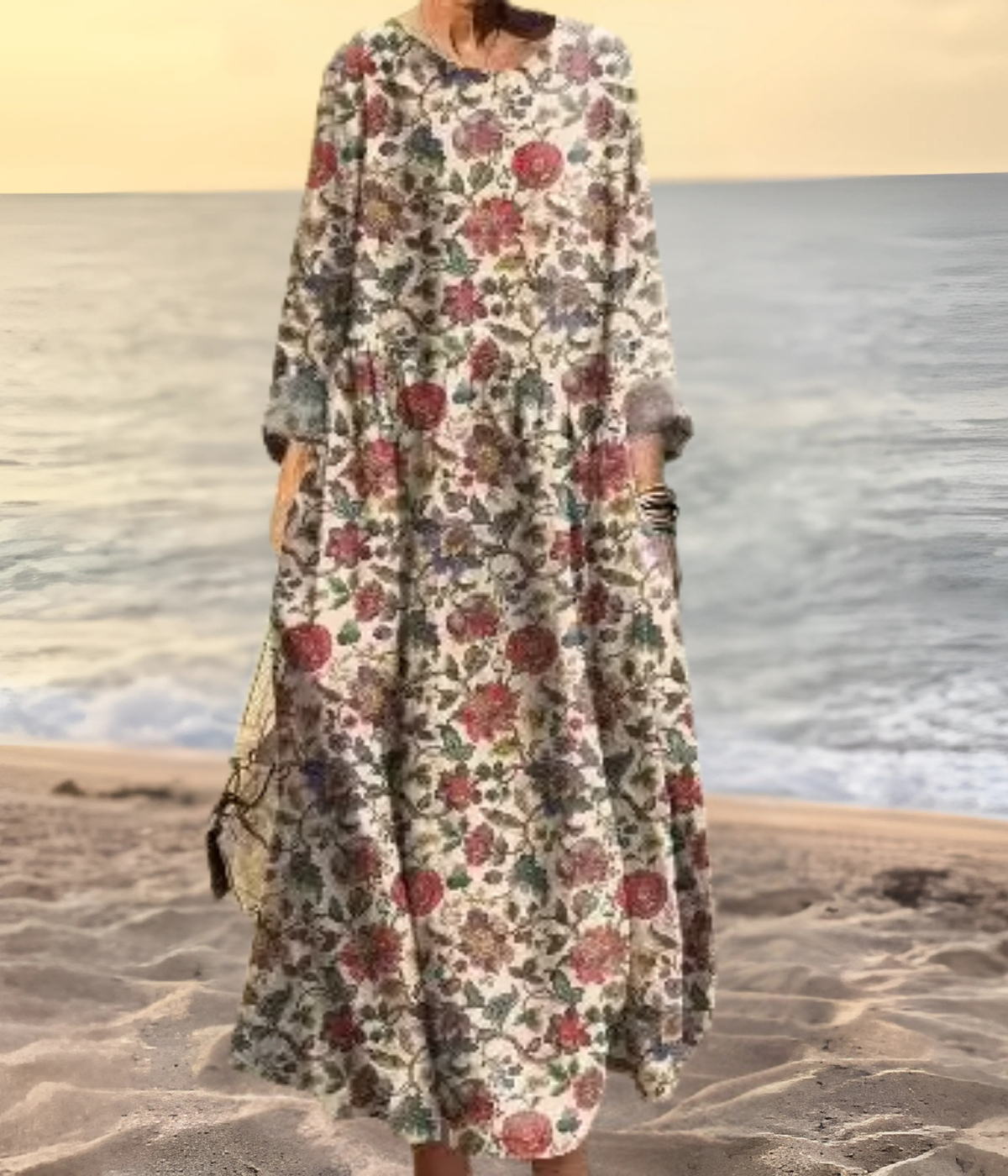 花柄ドット柄オーバーサイズロングワンピース