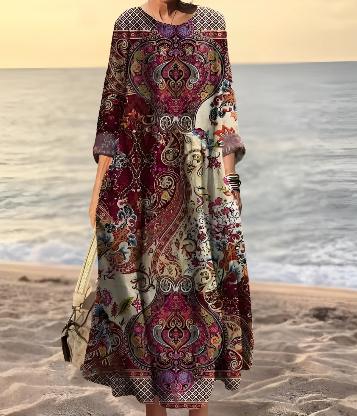 マルーンのオーバーサイズロングワンピース