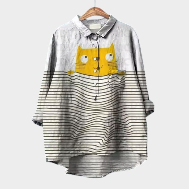 猫プリントブラウス