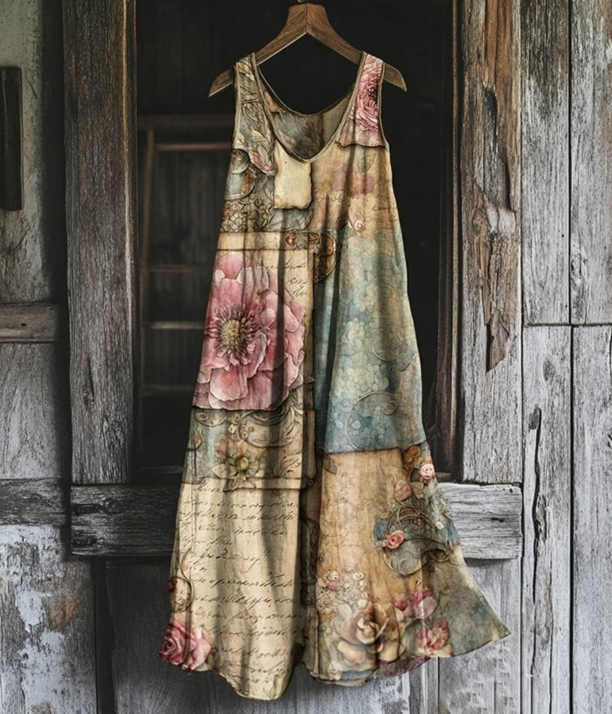 ブラウン・ヴィンテージ・ノースリーブ・ドレス