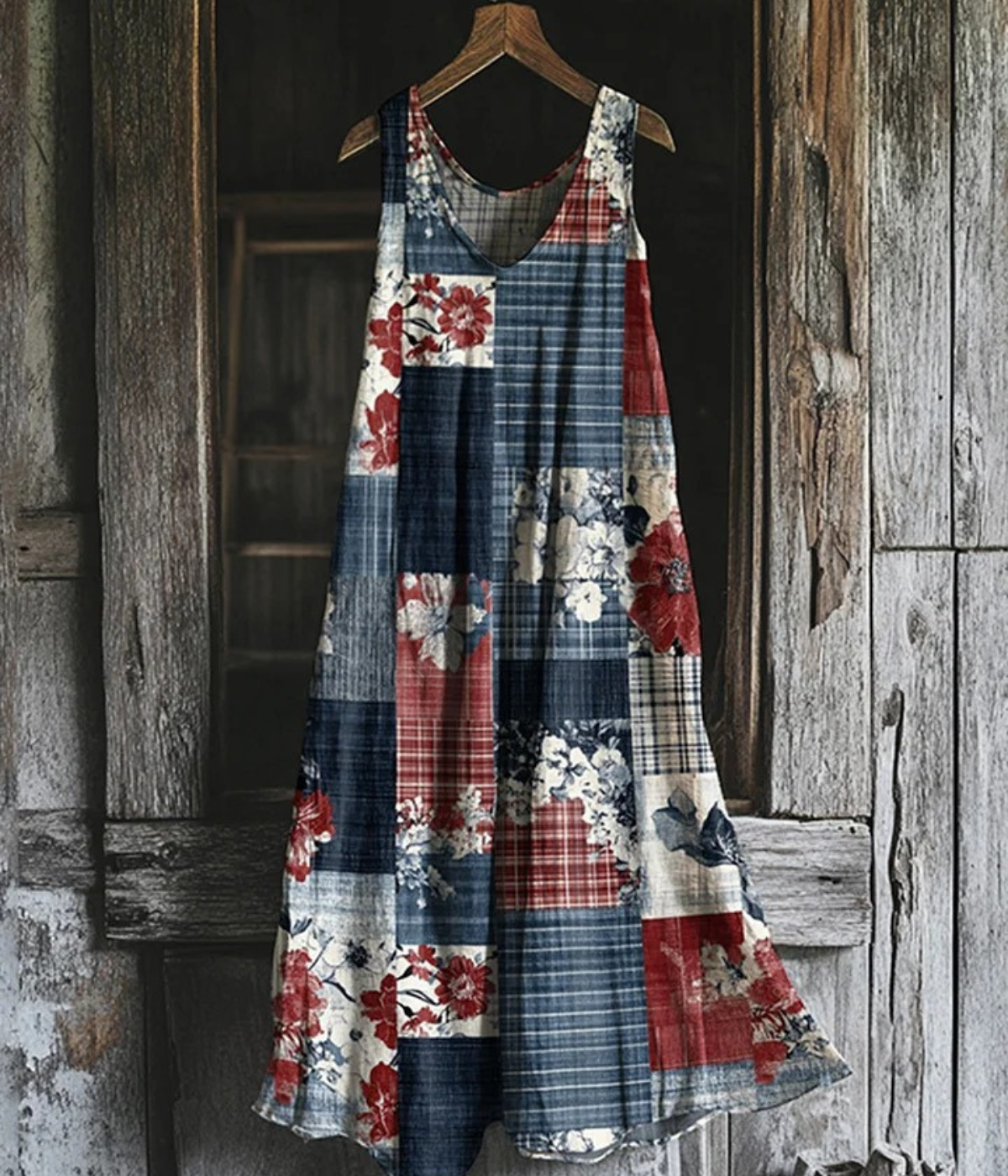 フローラル・パッチ・ヴィンテージ・ノースリーブ・ドレス