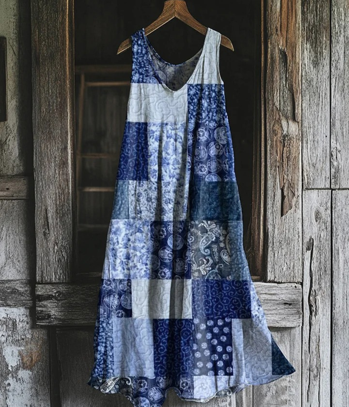 ブルー・ヴィンテージ・ノースリーブ・ドレス