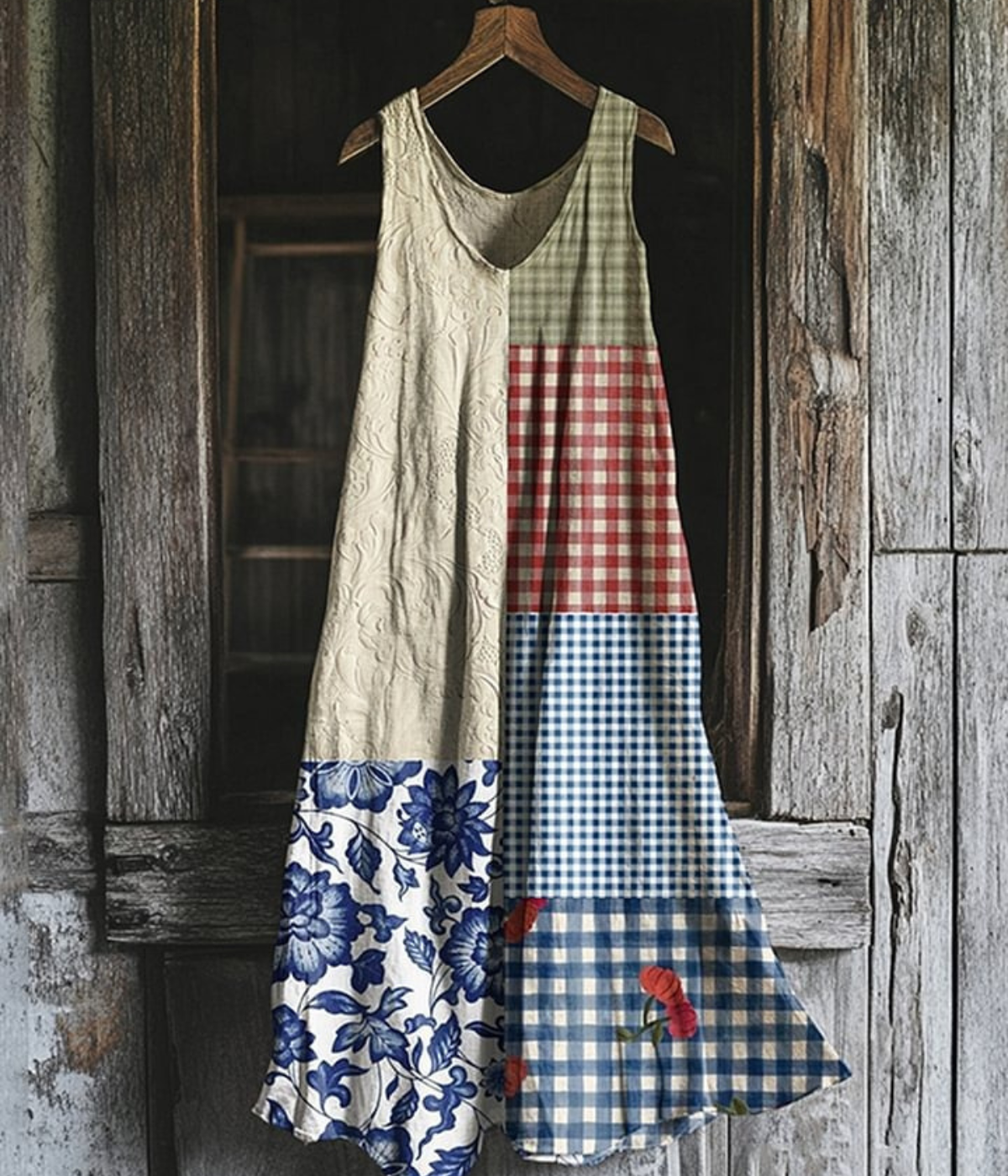 マルチパッチ・ヴィンテージ・ノースリーブ・ドレス