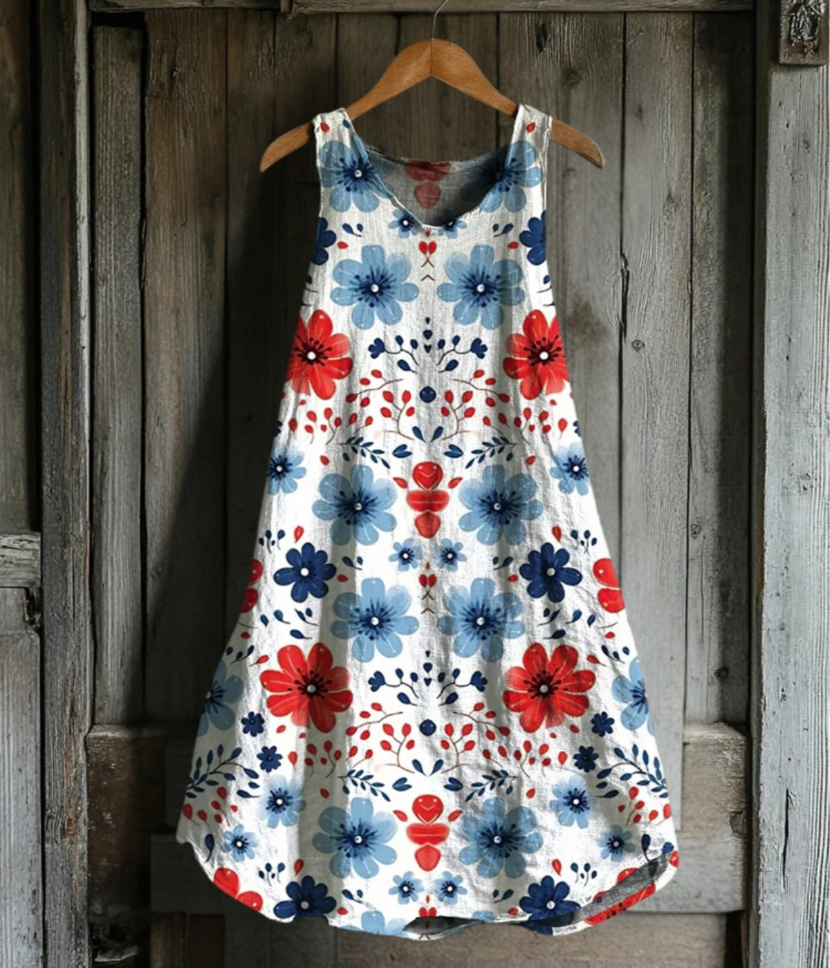 マルチカラー・フローラル・ヴィンテージ・ノースリーブ・ドレス