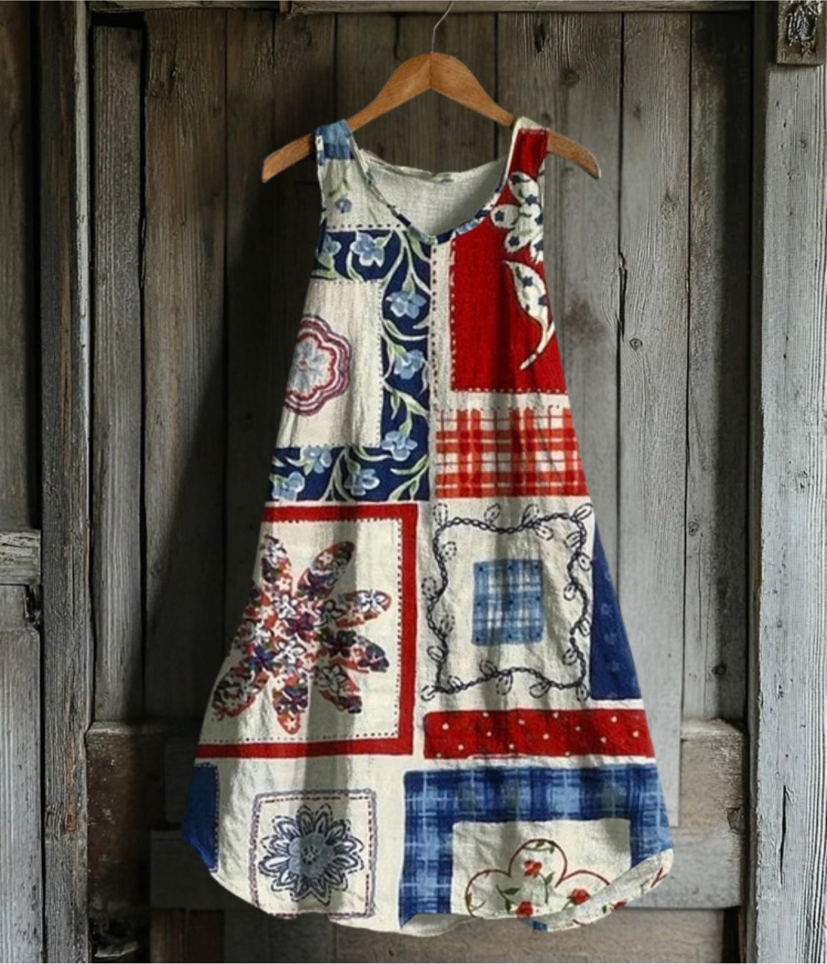 レッド・ヴィンテージ・ノースリーブ・ドレス