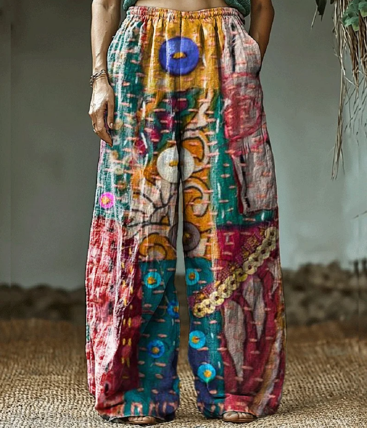 ヒッピー・カラー・アート・プリント・パンツ