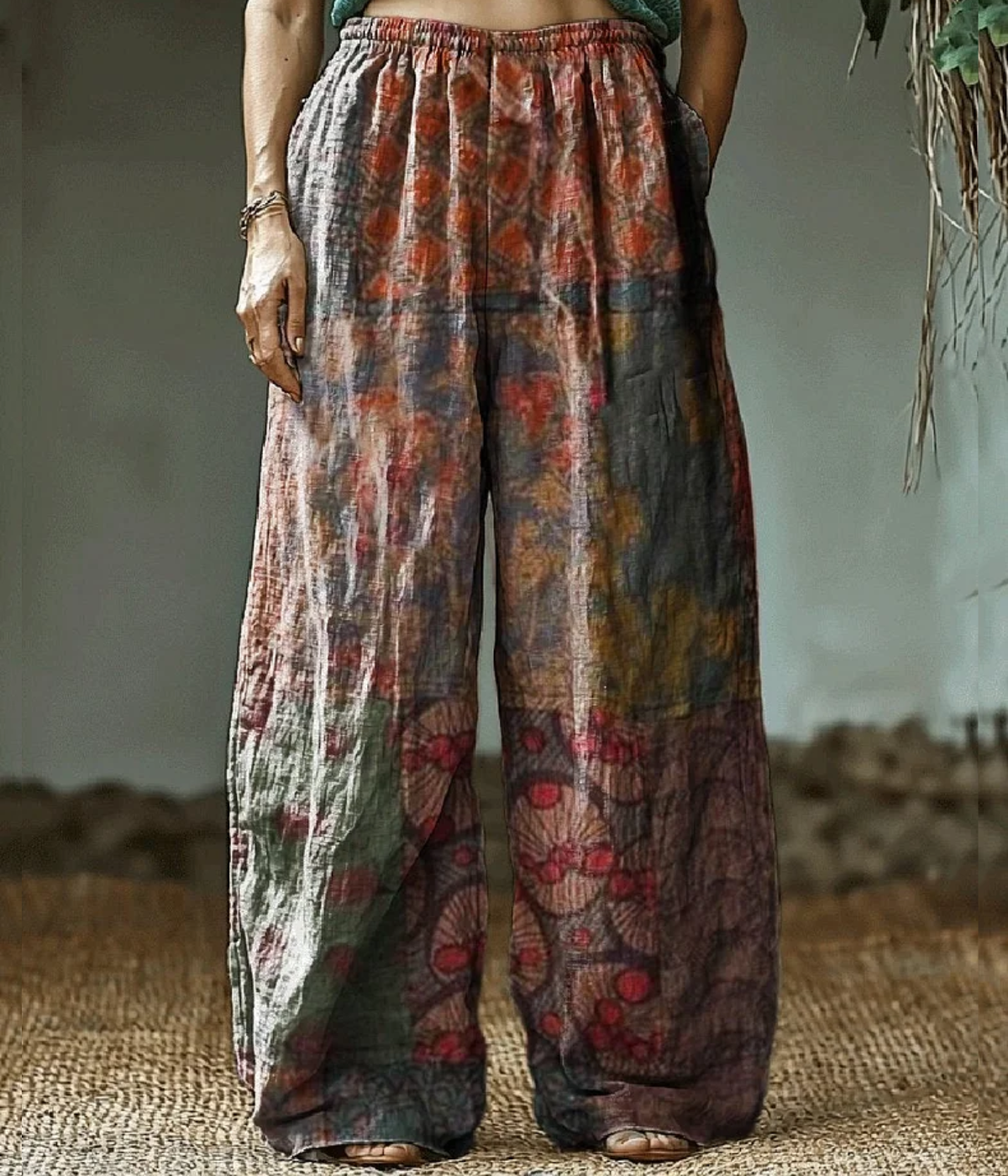 ラスティック・ヒッピー・アート・プリント・パンツ