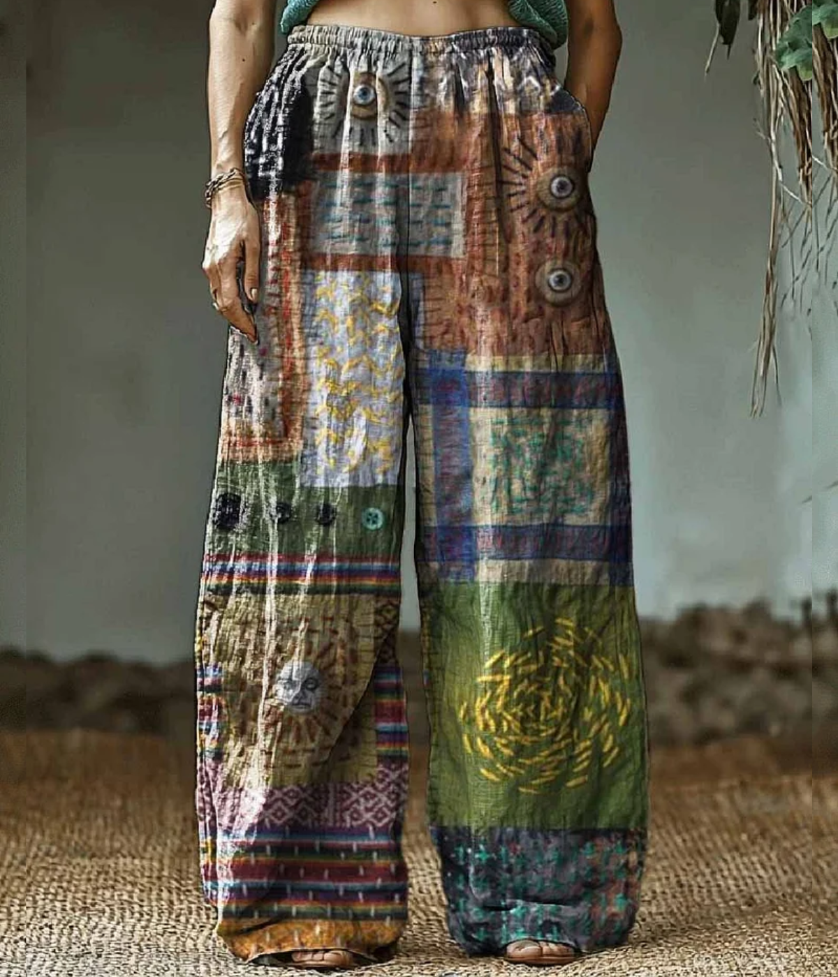 マルチ・デザイン・ヒッピー・アート・プリント・パンツ