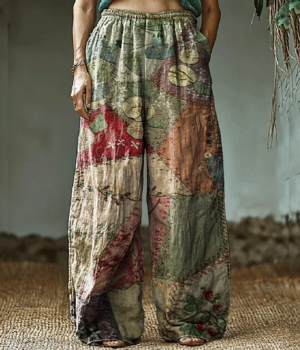 ステッチ・スタイル・ヒッピー・アート・プリント・パンツ