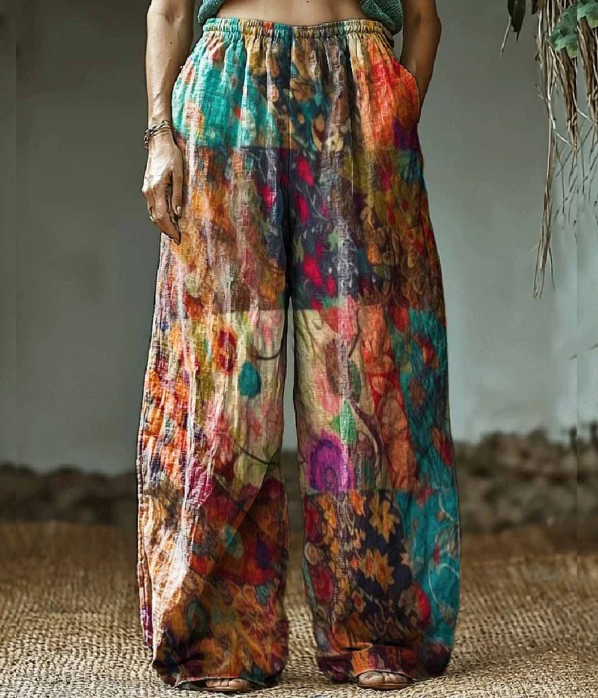 ヴィンテージ・ヒッピー・アート・プリント・パンツ