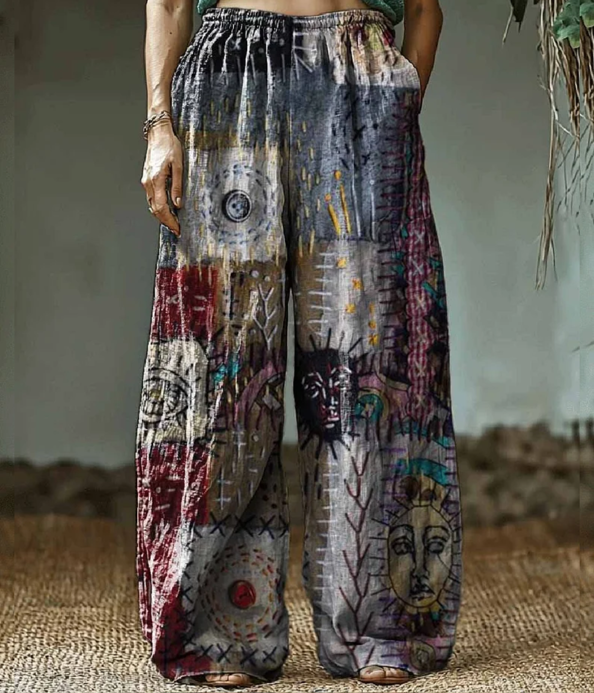 ヒッピー・アート・プリント・パンツ