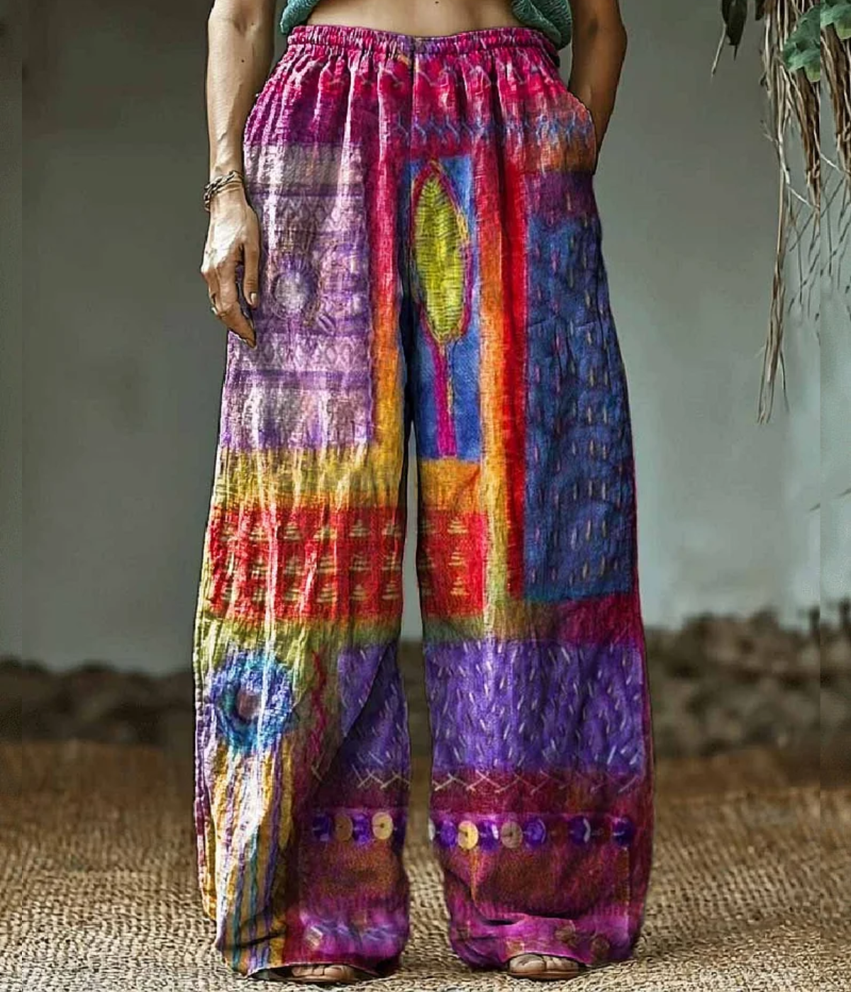 パープル・ヒッピー・アート・プリント・パンツ