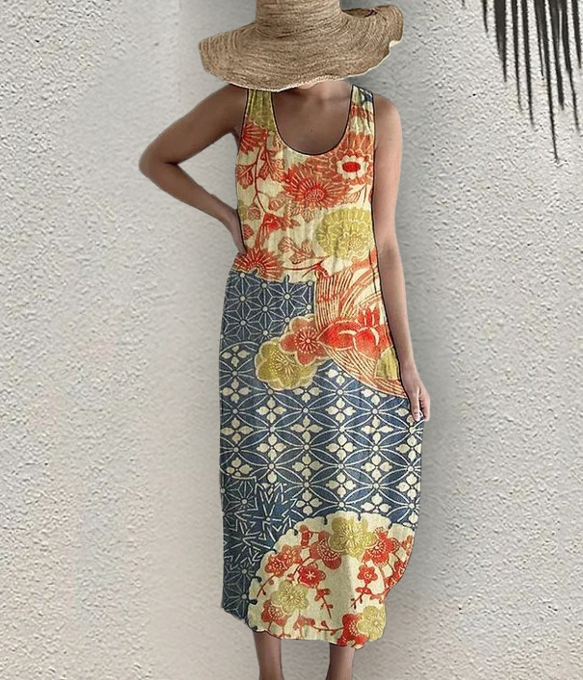 マルチカラーカジュアル・ノースリーブ・ドレス