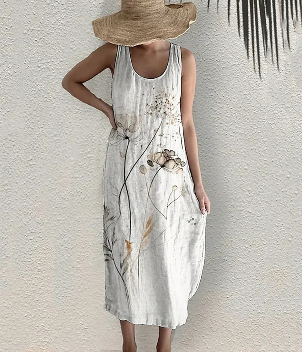 ロータスプリントカジュアル・ノースリーブ・ドレス