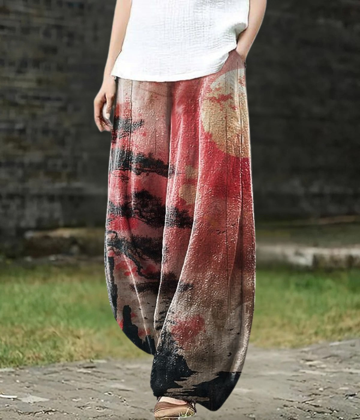 サンセットネイチャー・ワイドレッグ・アートパンツ