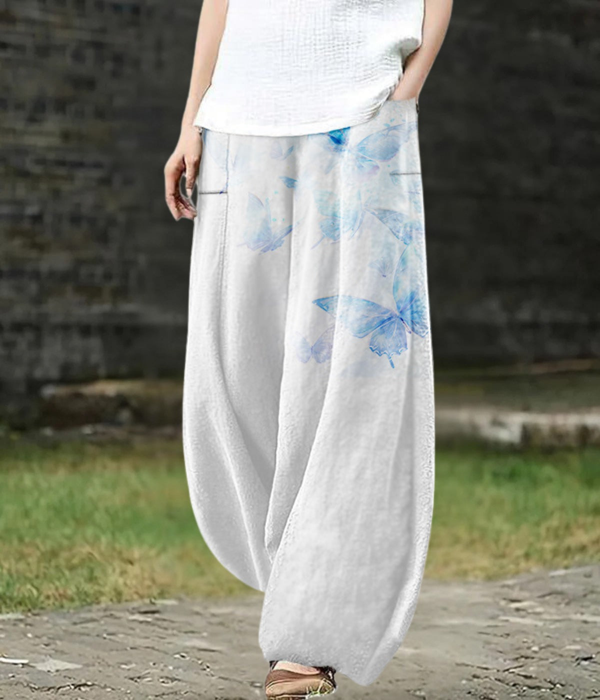 ホワイトワイドレッグアートパンツ