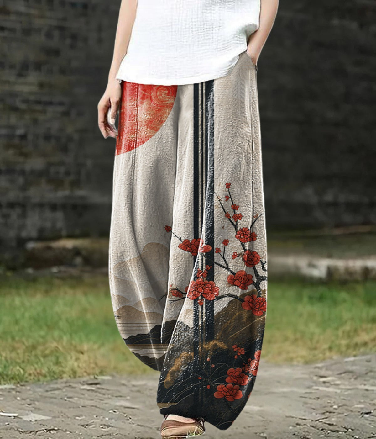 ブロッサム・プリント・ワイドレッグ・アートパンツ