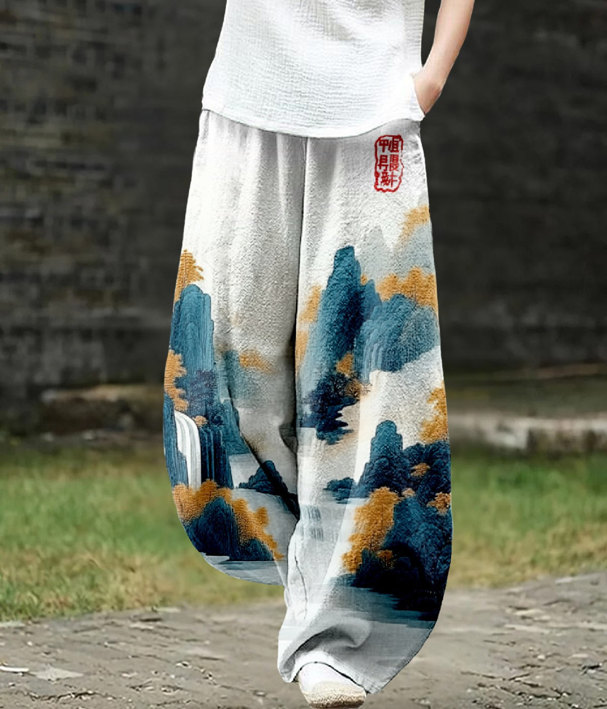 サンセットワイドレッグアートパンツ