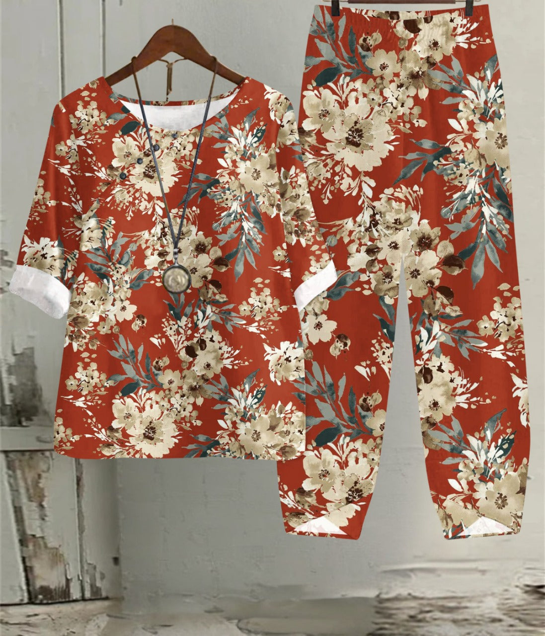 ブラウンの花の春のアートセット