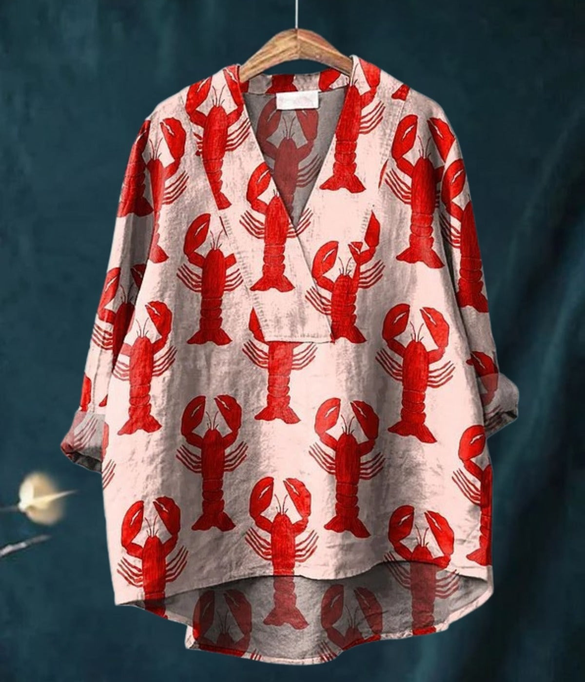 ロブスタープリントVネック長袖ブラウス