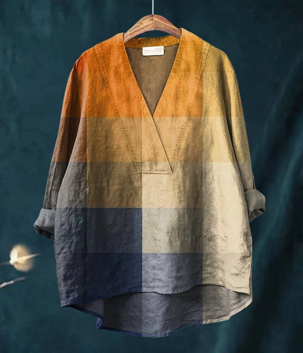 マルチカラーVネック長袖ブラウス