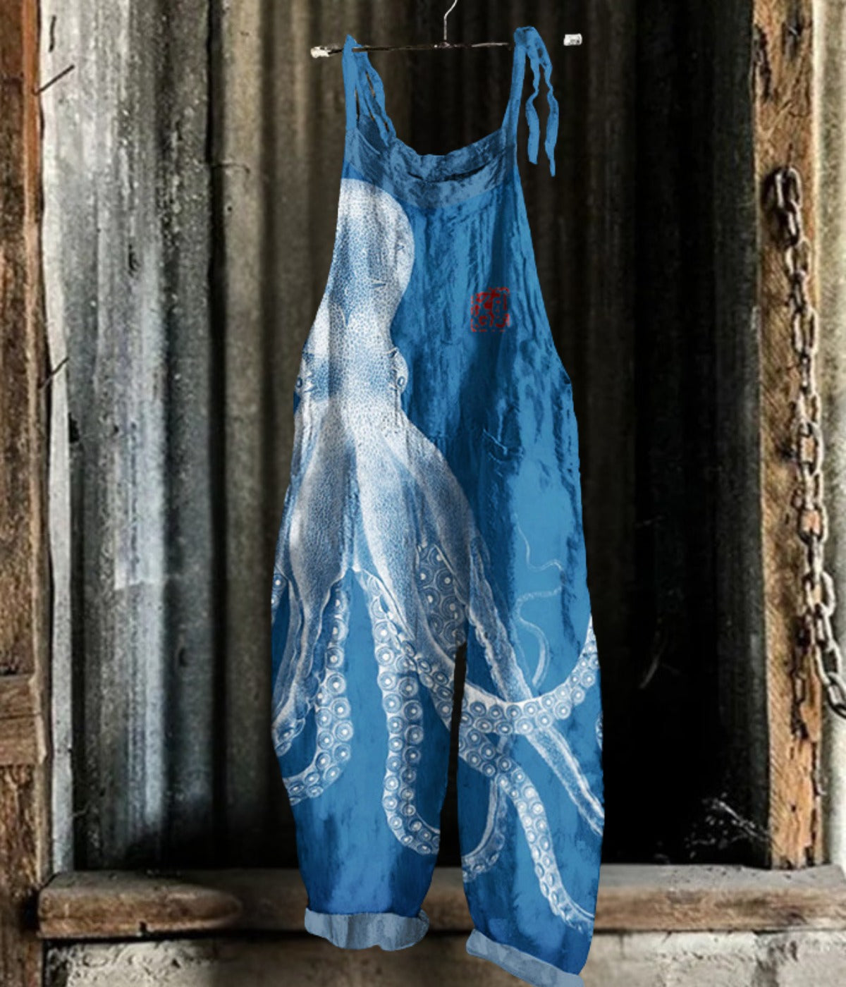 カジュアルプリントのノースリーブジャンプスーツ