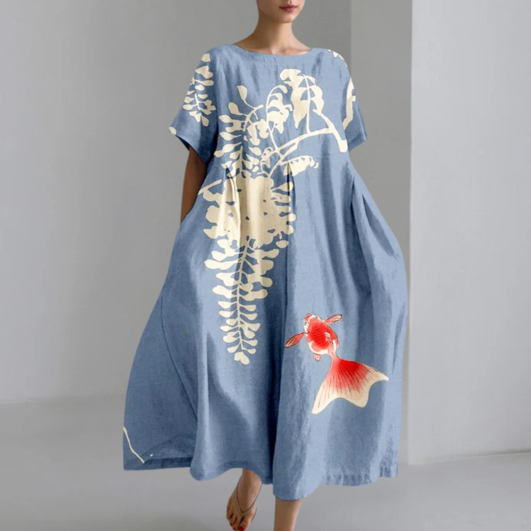 プリント入りのワイドワンピース