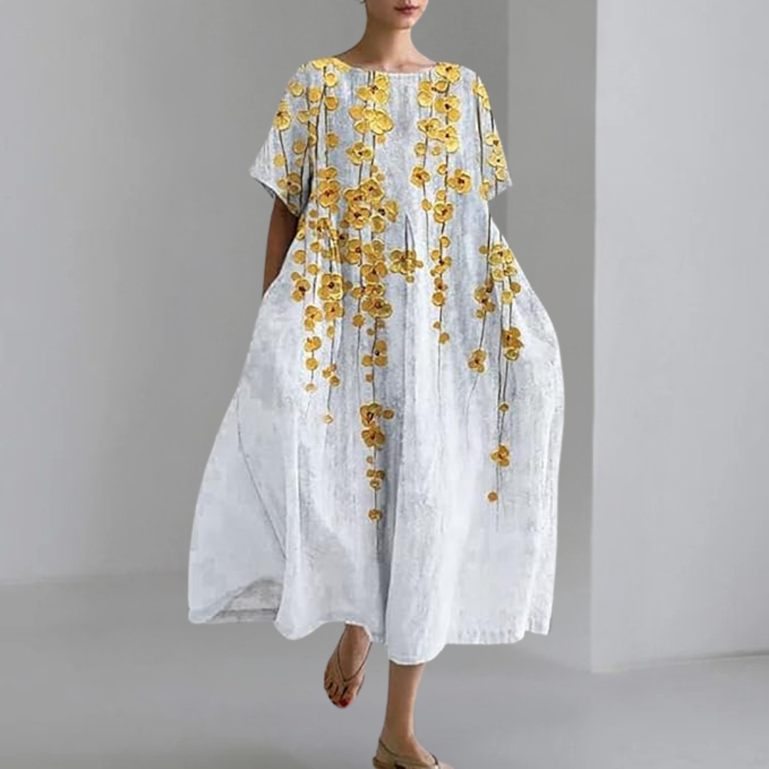 プリント入りのワイドワンピース